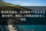 西瓜影院盘点：热点事件7个你从没注意的细节，神秘人上榜理由彻底令人愤怒