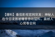 【爆料】番茄影视官网突发：神秘人在今日凌晨被曝曾参与猛料，震撼人心席卷全网