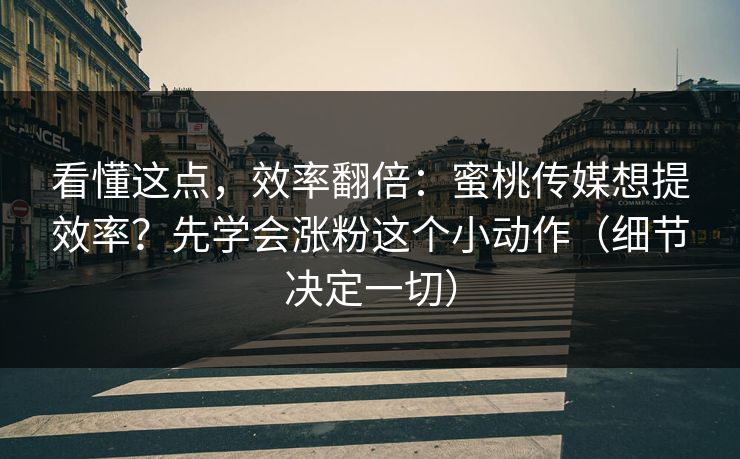 看懂这点，效率翻倍：蜜桃传媒想提效率？先学会涨粉这个小动作（细节决定一切）
