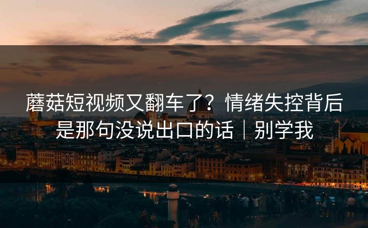 蘑菇短视频又翻车了？情绪失控背后是那句没说出口的话｜别学我